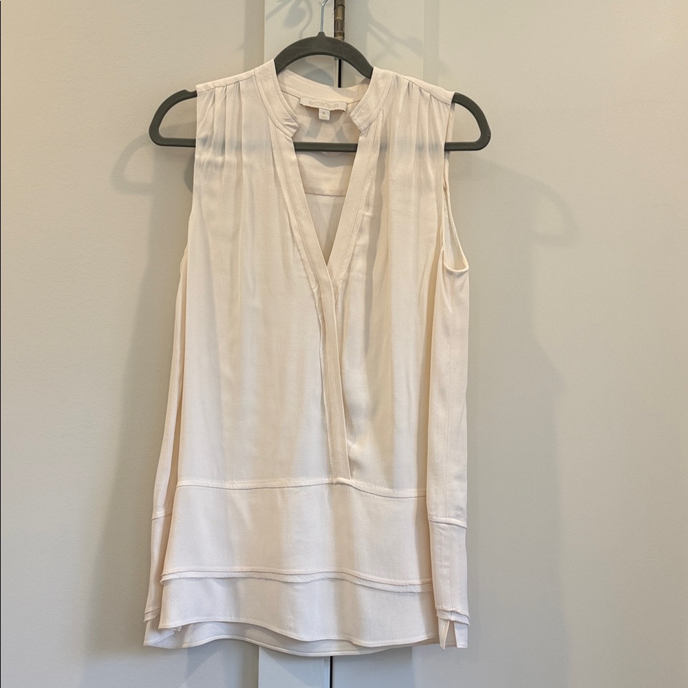 Etcetera Sleeveless Cream V-Neck Layered Blouse